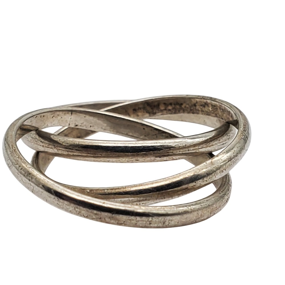 Sterling Silver 925 Puzzle Ring 3 Interlocking Bands Rolling Twisted Vintage 8.5